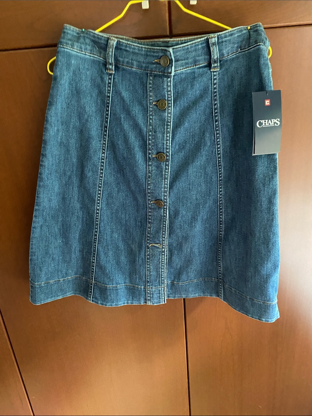 Chaps Women's Dark Blue Denim Button-Front Mini Skirt